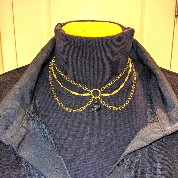 Canadijanna Jewelry - Handmade Goth Three Tier Vintage Chain Gold Collar